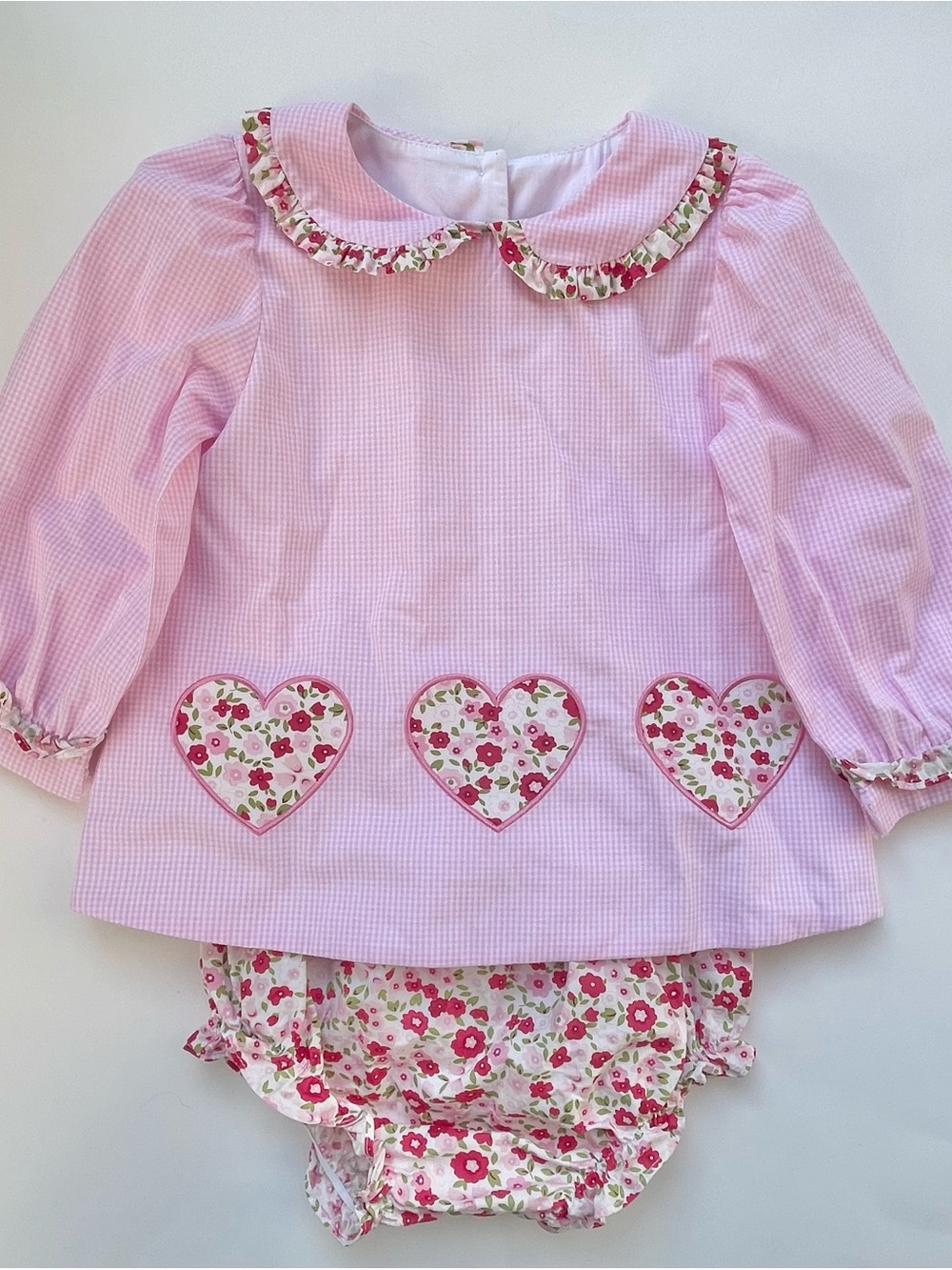 Stitchy Fish 3T Pink Gingham Heart Appliqué Diaper Set